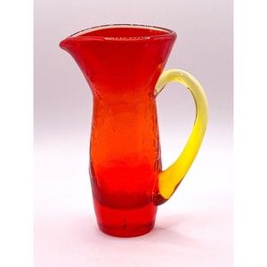 Vintage Amberina Crackle Glass Mini Pitcher Hand Blown 4 in. Cruet Bud Vase